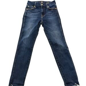 7 For All Mankind Women’s Dark Blue Ankle Straight Jeans With Frayed Hem 25